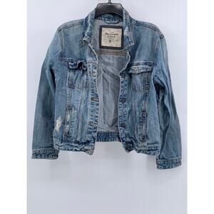 ABERCROMBIE & FITCH Women's Blue Denim Distressed Jean Jacket SZ S